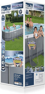 Bestway Power Steel 56655E Above-Ground Swimming Pool Set, 16ft x 10ft x 42in Oval Frame with 1000 GPH Filter Pump, Ladder, and Cover