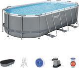 Bestway Power Steel 56655E Above-Ground Swimming Pool Set, 16ft x 10ft x 42in Oval Frame with 1000 GPH Filter Pump, Ladder, and Cover
