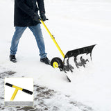 Outvita Wheeled Snow Plow Shovel with 29-Inch Wide by 18-Inch Long Blade, Adjustable Angle and Height, Padded Handle for Driveways and Pavement, Yellow