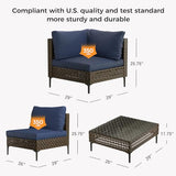 Grand patio 7-Piece Boho Wicker Conversation Set in Cream, Featuring a Sectional Sofa, Water-Resistant Thick Cushions, and Coffee Table