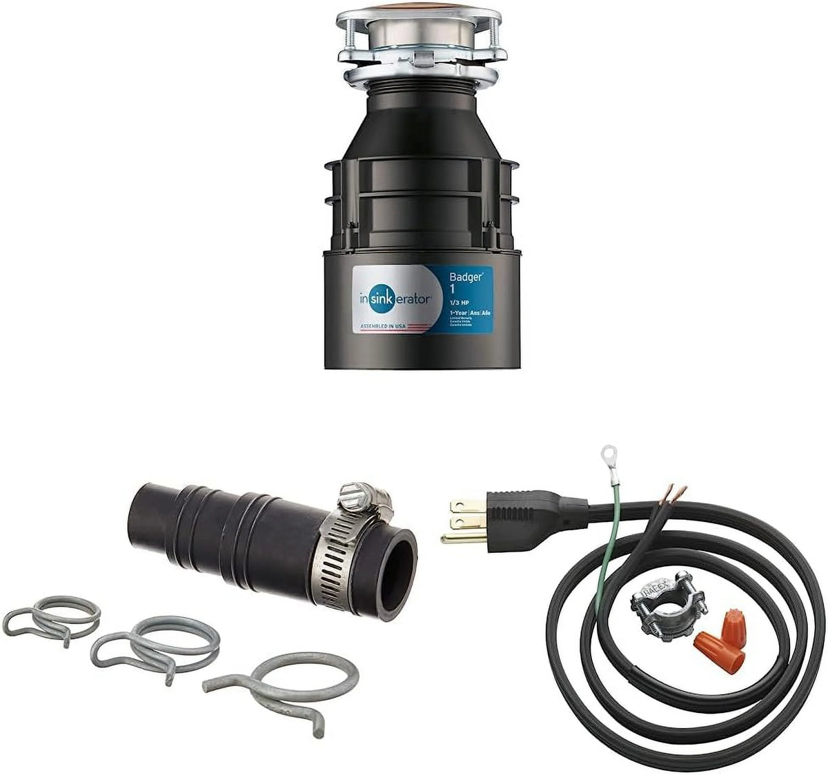 In-Sink-Erator Badger 1 Garbage Disposal with Power Cord, 1/3 HP Continuous-Feed Motor