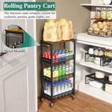 4-Tier Slim Rolling Storage Cart with Wood Top and Metal Frame, Narrow Mobile Organizer with Handle for Kitchen, Laundry Room, Bathroom or Other Tight Spaces