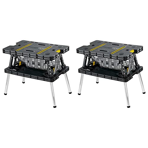 Portable Keter Folding Workbench for Garage and Wood Shop, Designed with 12 Clamps