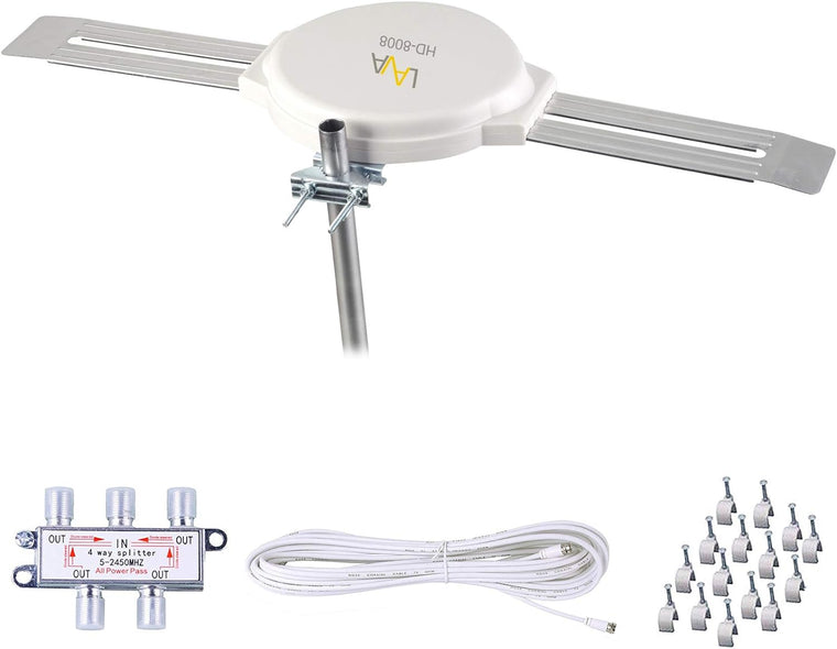 LAVA OmniPro HD-8008 4K HD TV Antenna with 360-Degree Omnidirectional Reception, Installation Kit and FiveStar J-Pole