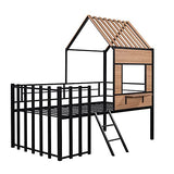 Harper & Bright Designs Twin Low Loft House Bed with Roof, Window, Guardrail and Ladder, Metal Kids Frame for Girls and Boys, White