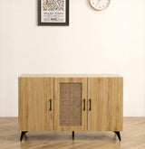 45in Sideboard Buffet Cabinet with Rattan Mesh Doors, Melamine Storage, Carbon Steel, and Engineered Wood Frame for Dining or Bedroom
