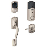Schlage Camelot Connect Smart Deadbolt with Z-Wave Plus, Satin Nickel Handleset, Accent Lever and Camelot Trim