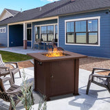 SINGLYFIRE SGFP-001C Square Propane Fire Pit Table, 28 Inch, 50,000 BTU, with Cover, Lid and 6.6 lbs Lava Rock, Brown